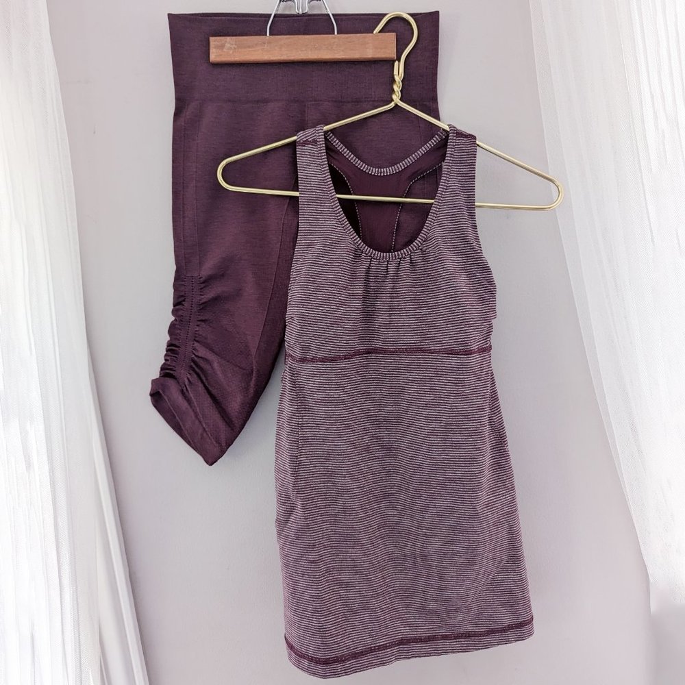 sz 6 lululemon BUNDLE plum maroon racerback and compression leggings matched set